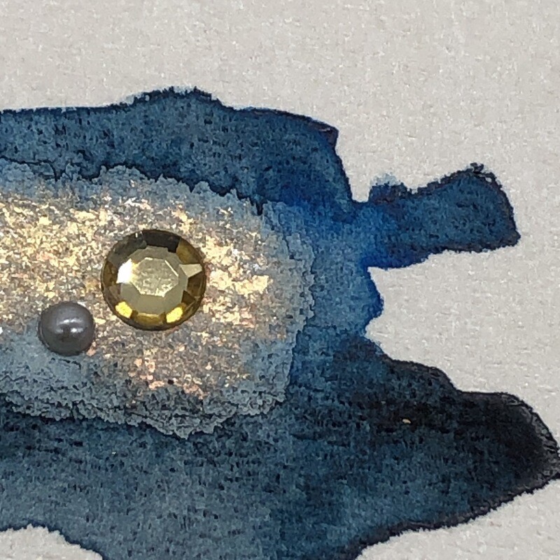 Billett „handmade“ Trauer blau/Blattmetall, Perle, Kristall