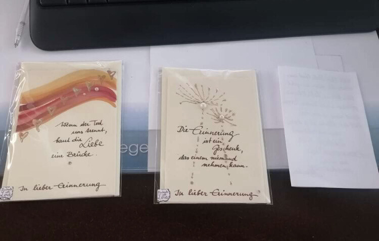 Billett „handmade“ Trauer mit Spruch