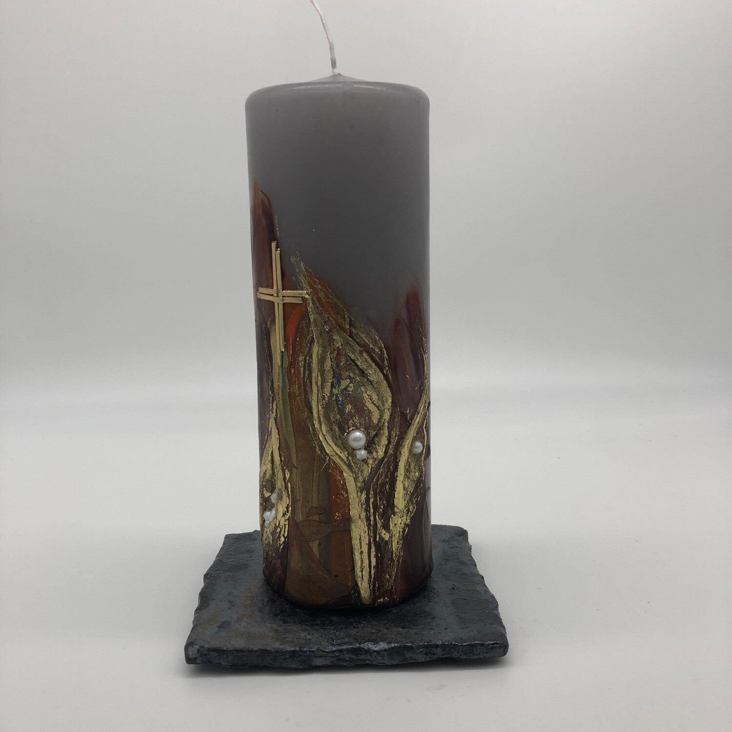 Kerzenteller Keramik, metallic glasiert