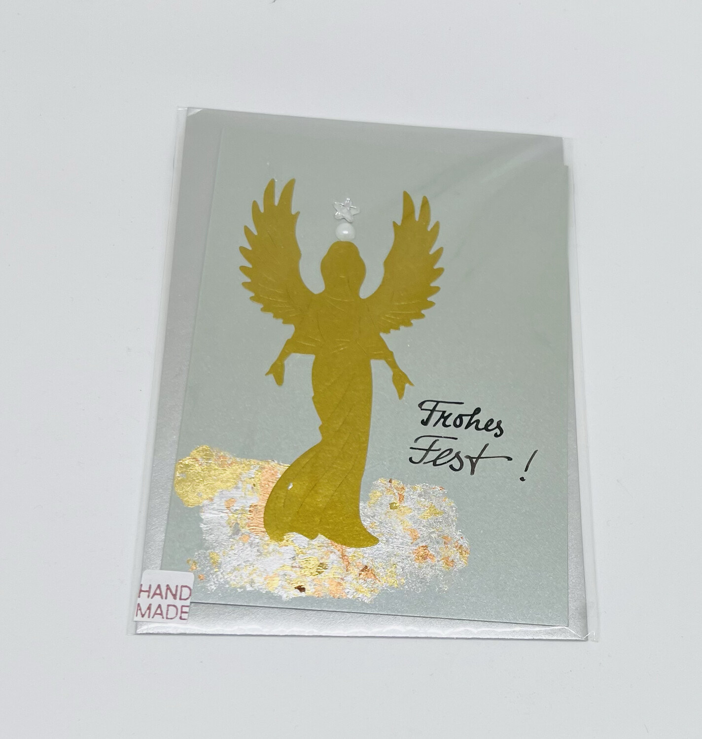 Billett „handmade“ Weihnachten silber mit Goldengel