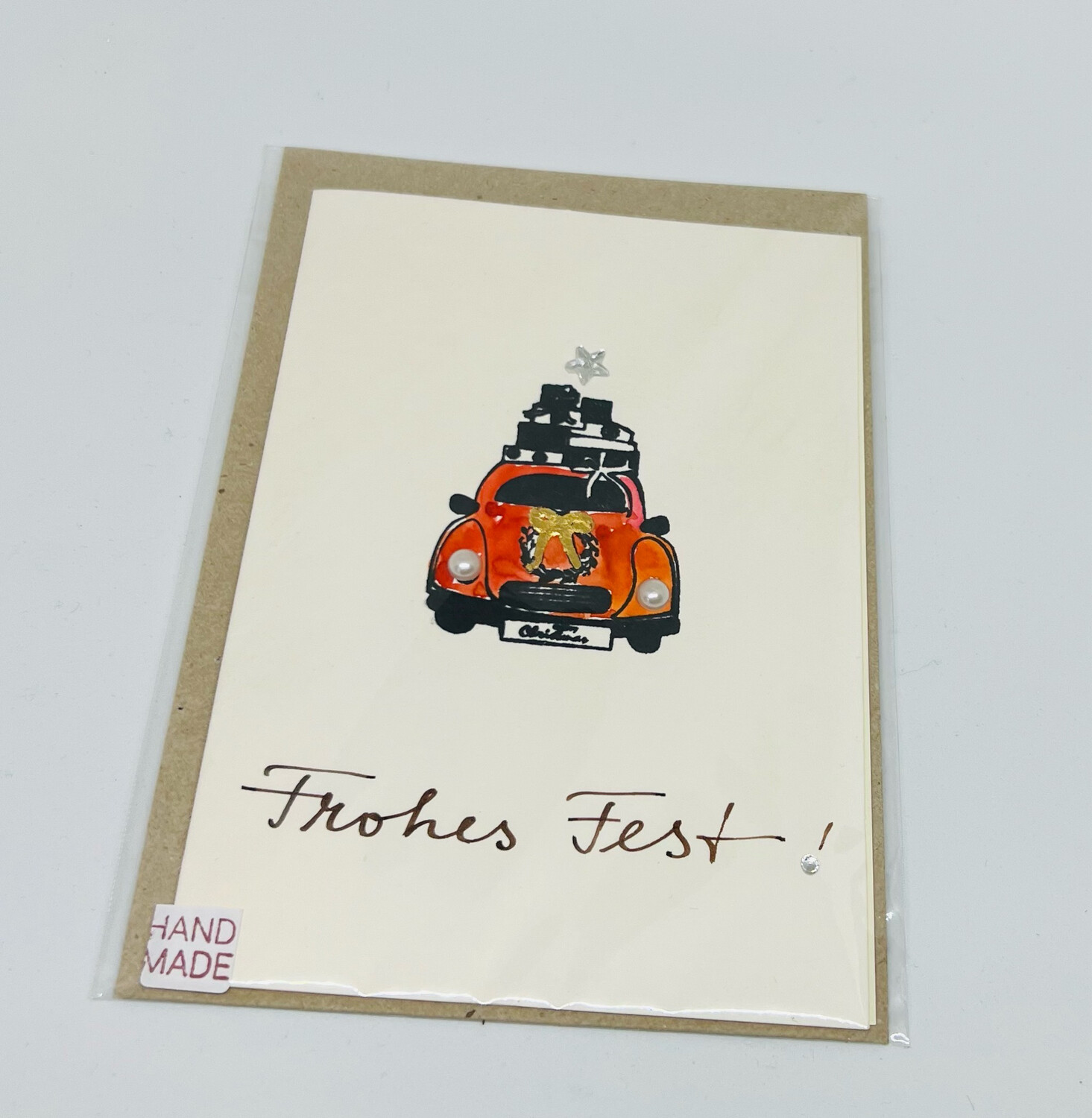 Billett „handmade“ Weihnachten rotes Auto