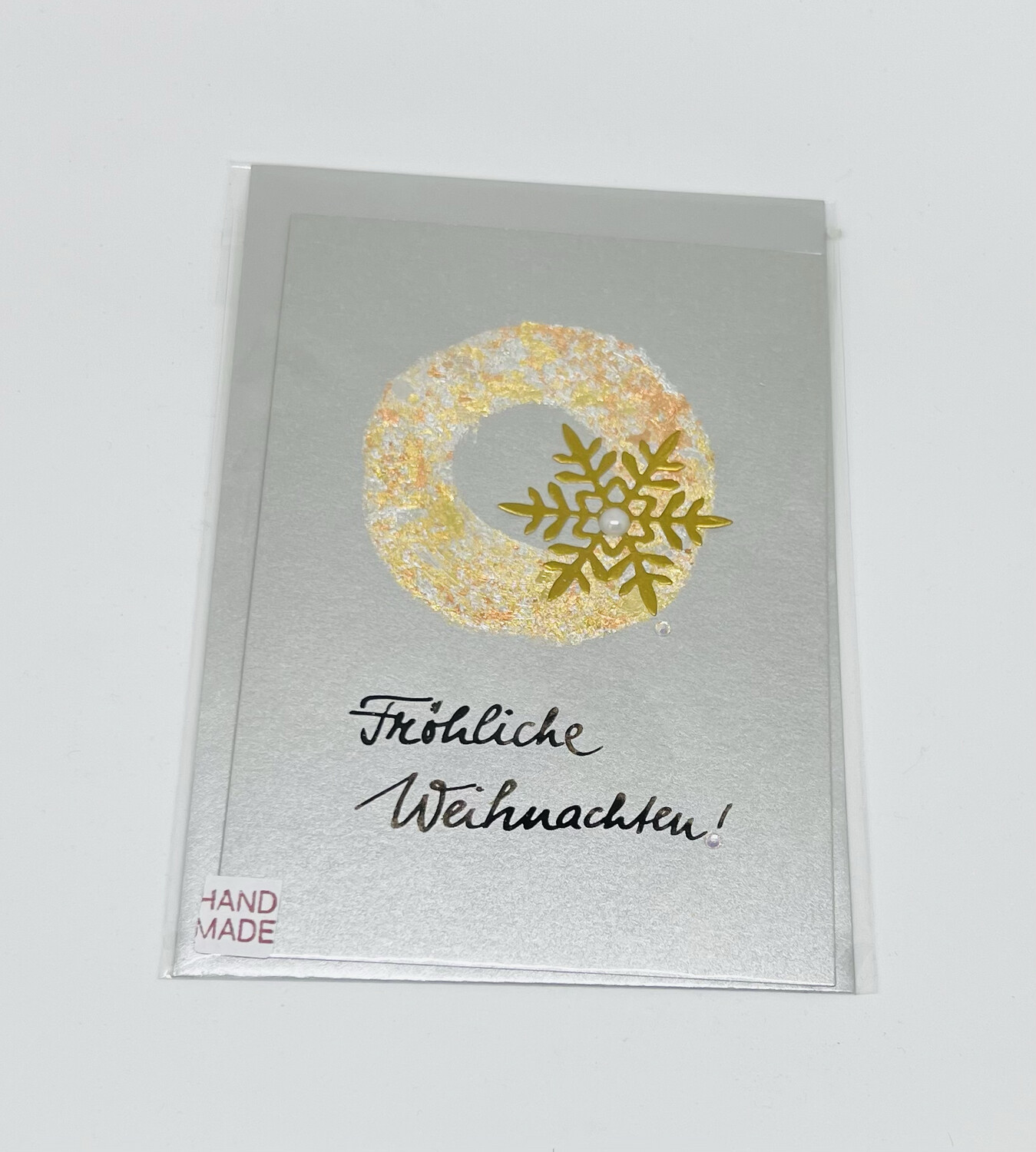 Billett „handmade“ Weihnachten silber mit Goldflocke