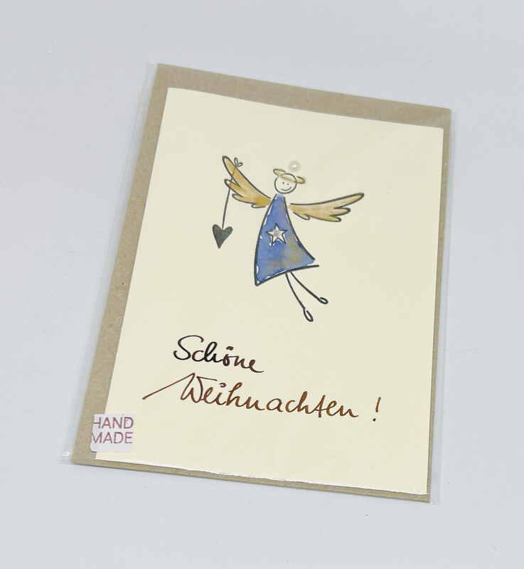 Billett „handmade“ Weihnachten blauer Engel