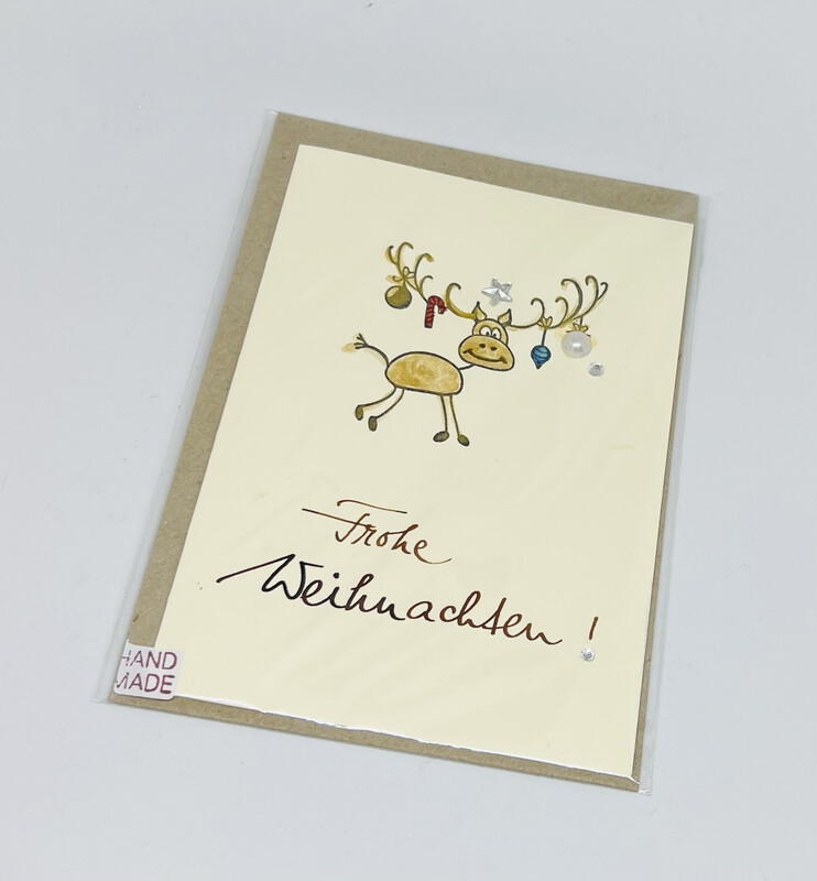 Billett „handmade“ Weihnachten lustiges Rentier