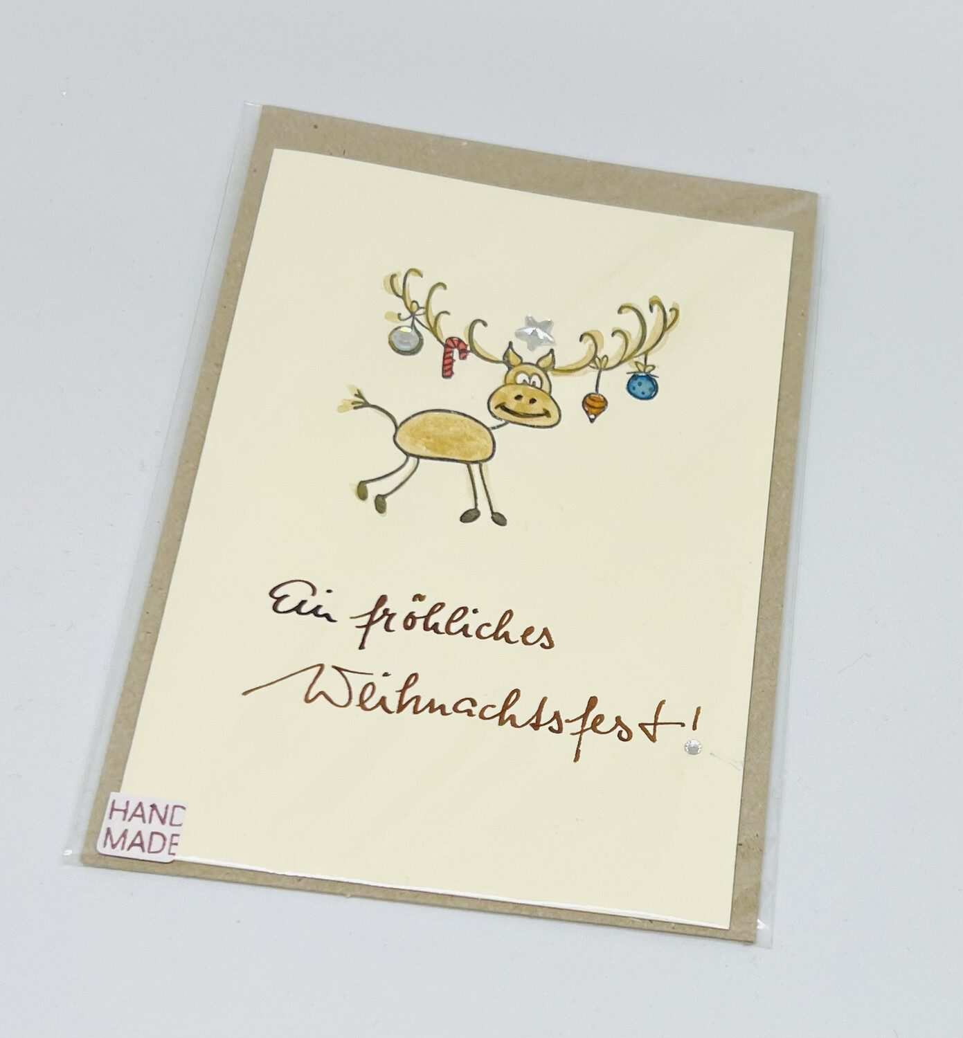 Billett „handmade“ Weihnachten lustiges Rentier