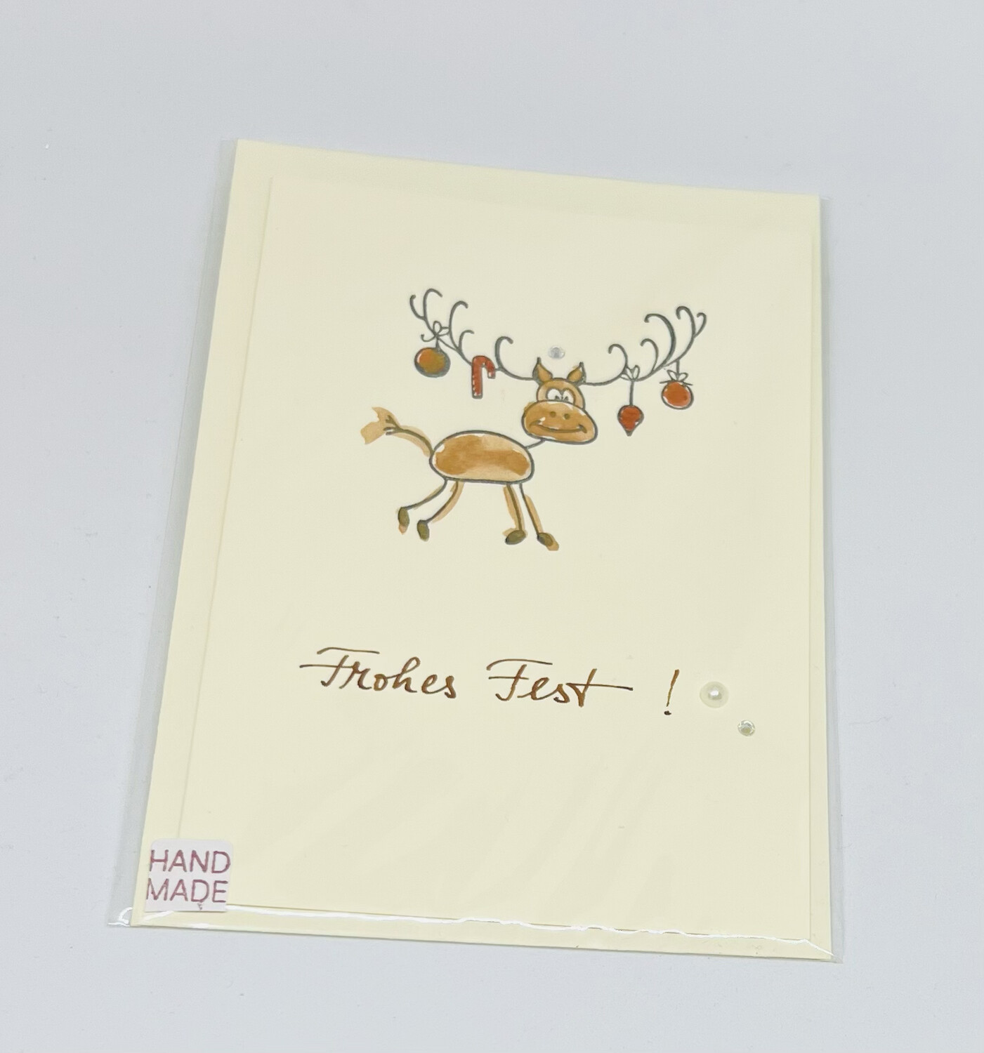 Billett „handmade“ Weihnachten lustiges Rentier