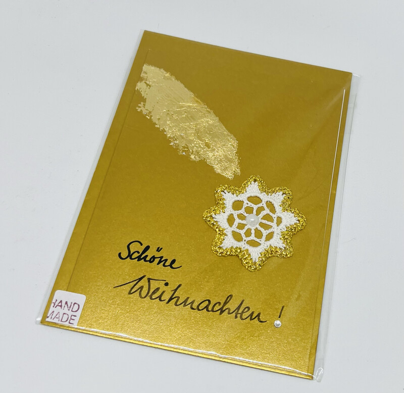 Billett „handmade“ Weihnachten gold mit Häkelstern