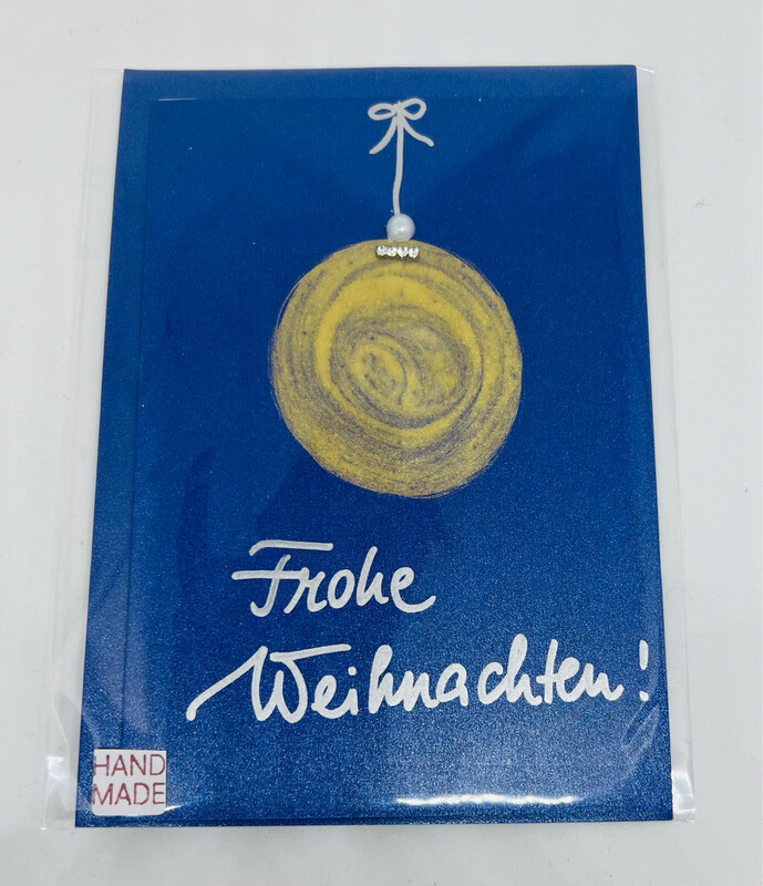 Billett „handmade“ Weihnachten blau Kugel
