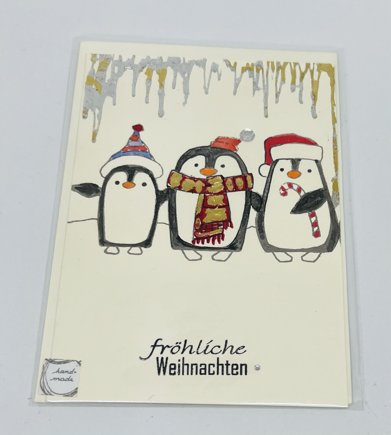 Billett „handmade“ Weihnachten Pinguine