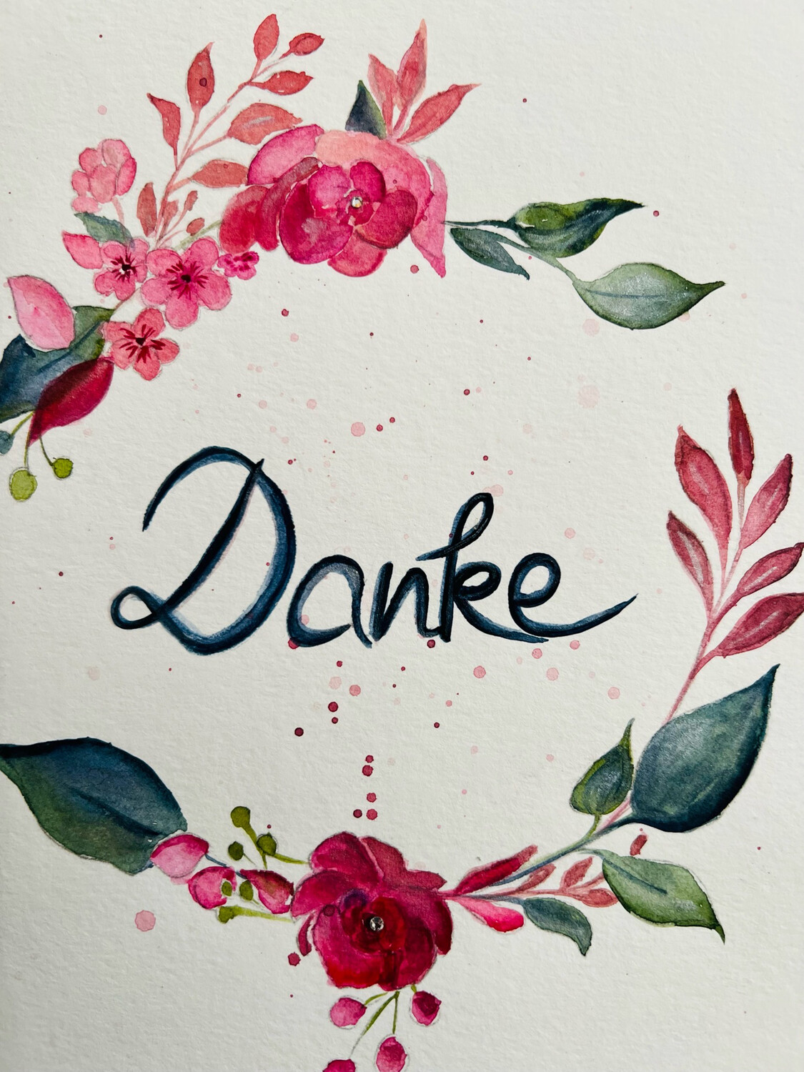 Billett „handmade“ Spezialgröße, handcoloriert, handgeschrieben mit Swarovski-Kristallen