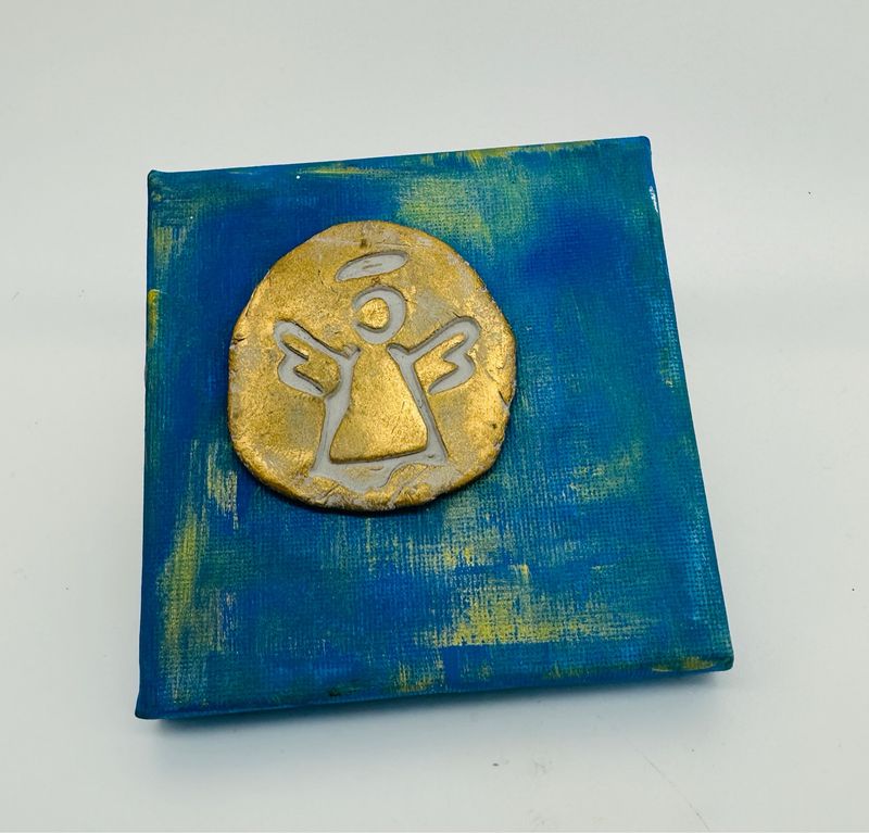 Mini-Leinwand Schutzengel - 10x10 cm