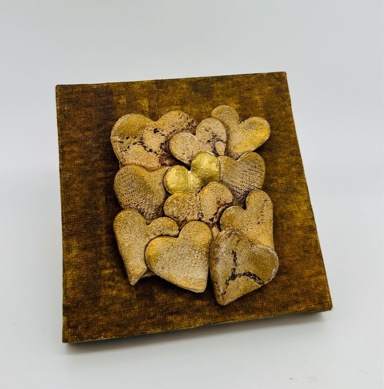 Mini-Leinwand mit Tonherzen 10x10 cm