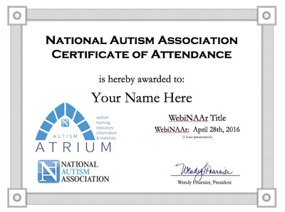 Autism ATRIUM WebiNAAr Certificate of Attendance