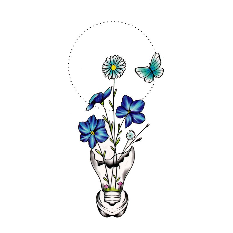 Bombilla rota con mariposas azules