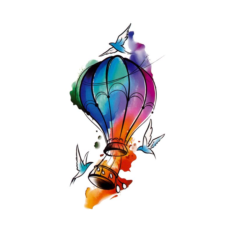 Globo de colores con tres pájaros