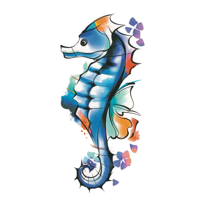 Caballito de mar azul con pétalos