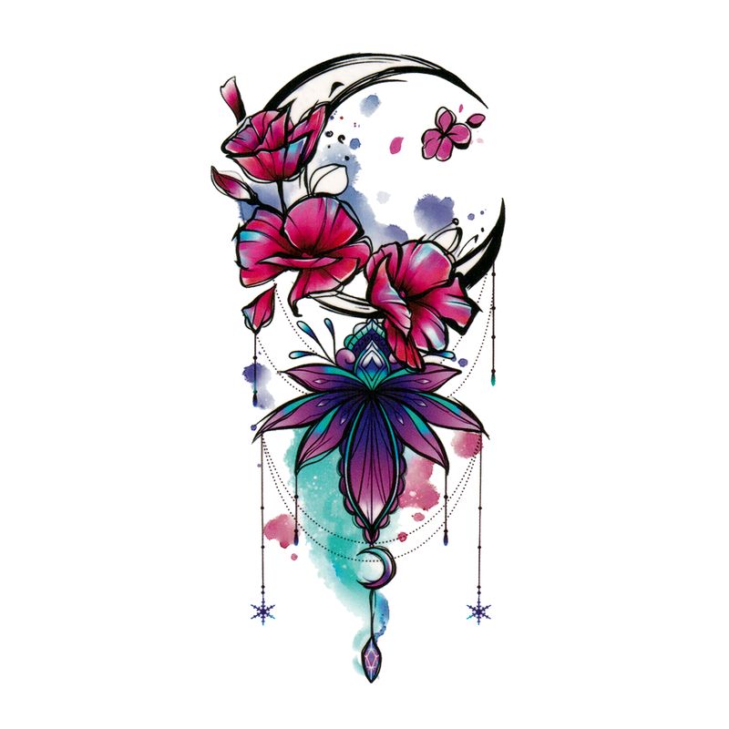 Luna con flores rosas y una flor de loto