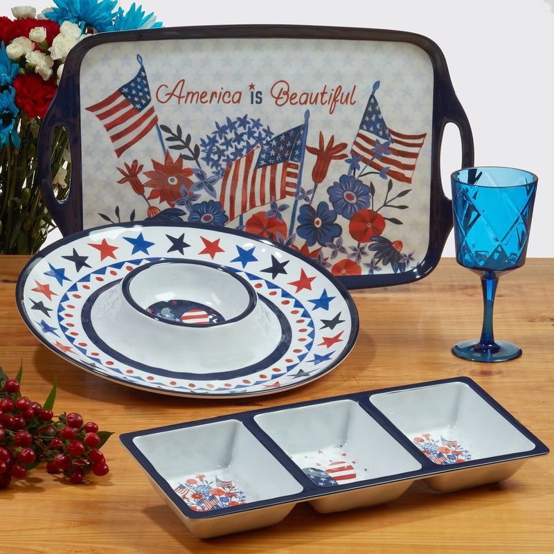 Stars &amp; Stripes Melamine Chip &amp; Dip 14.5" Tray