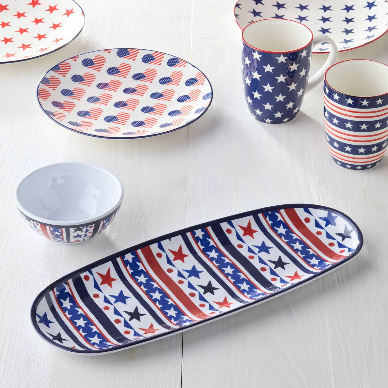 Stars and Stripes Melamine Oval Tray with Dip Bowl