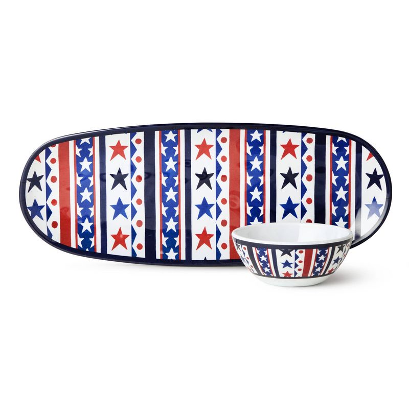 Stars and Stripes Melamine Oval Tray with Dip Bowl