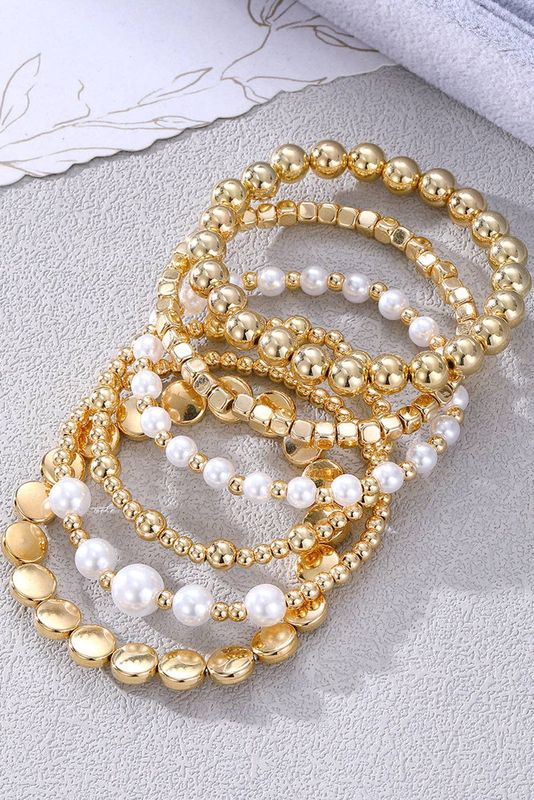 Gold Minimalist Pearl Beaded Multi Layer Elastic Bracelets