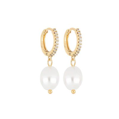 Pearl Drop Hoop Earring - Gold