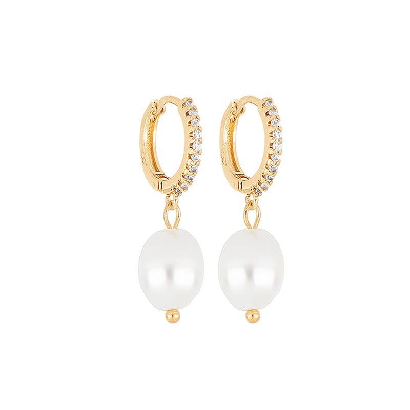 Pearl Drop Hoop Earring - Gold