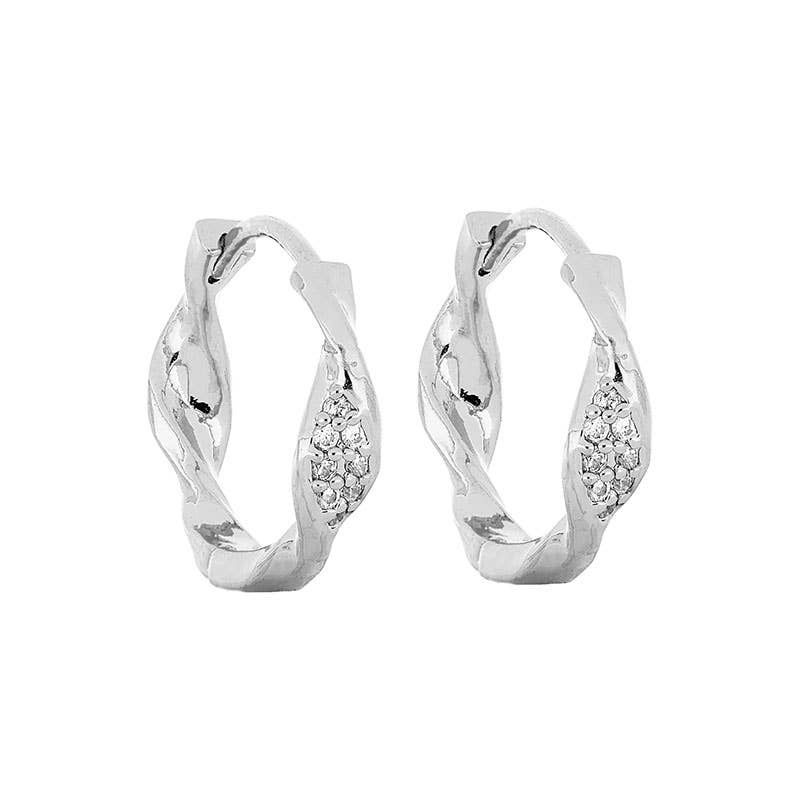 Twisted Hoop &amp; Stone Earring - Silver