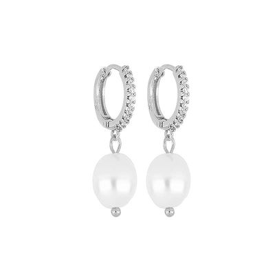 Pearl Drop Hoop Earring - Silver