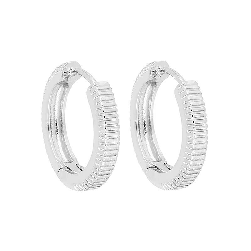 Textured Huggie Hoop Earring- Silver
