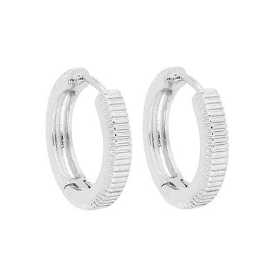 Textured Huggie Hoop Earring- Silver