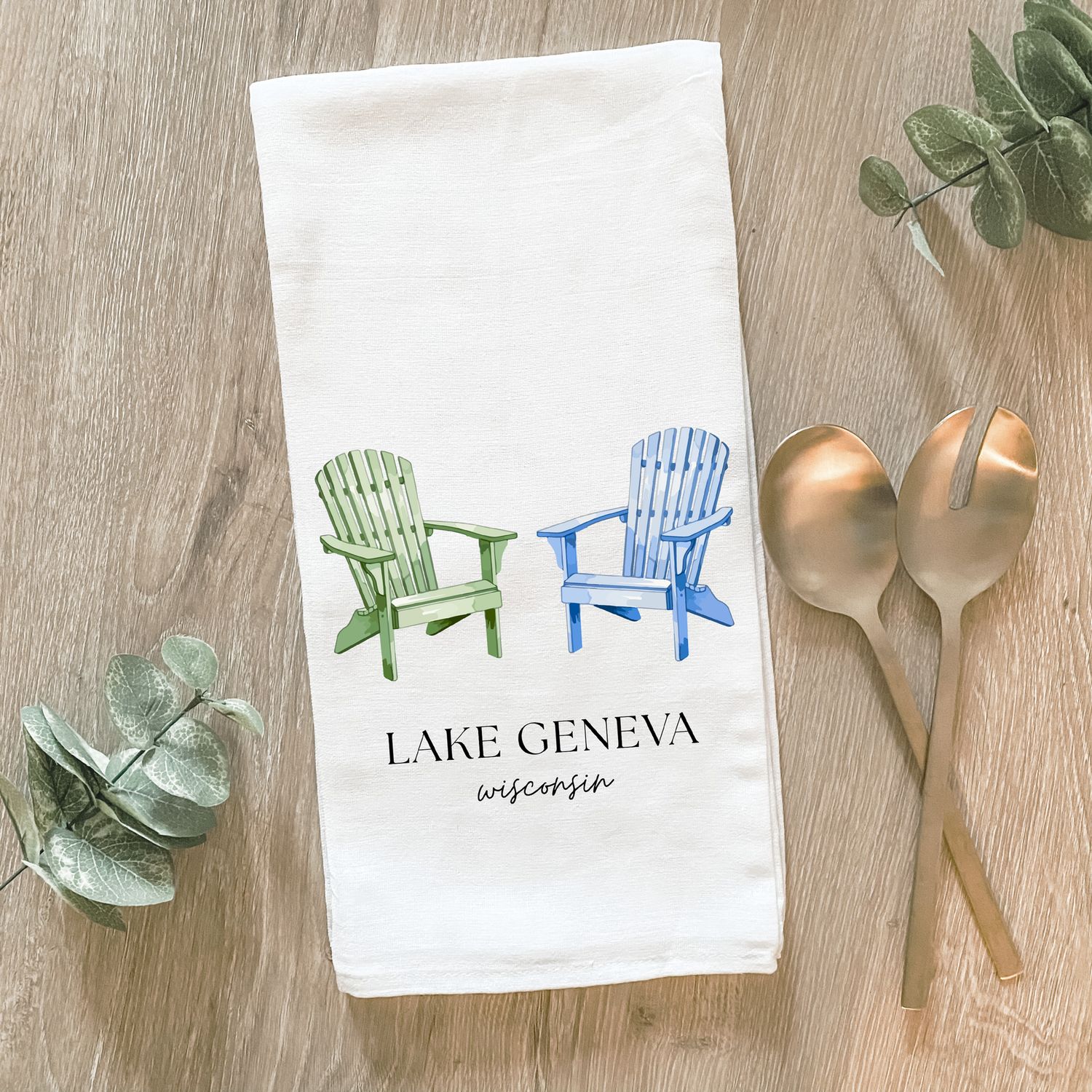 Oconomowoc Lake Adirondack Chairs Tea Towel