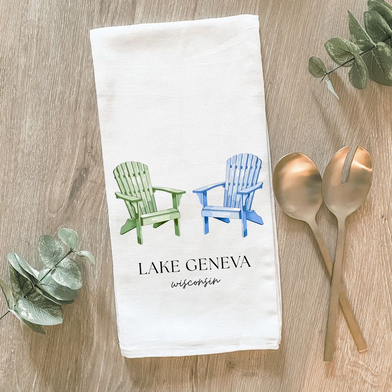 Oconomowoc Lake Adirondack Chairs Tea Towel