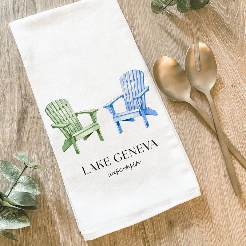 Oconomowoc Lake Adirondack Chairs Tea Towel