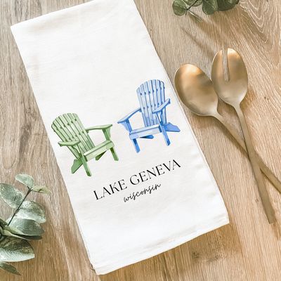 Oconomowoc Lake Adirondack Chairs Tea Towel