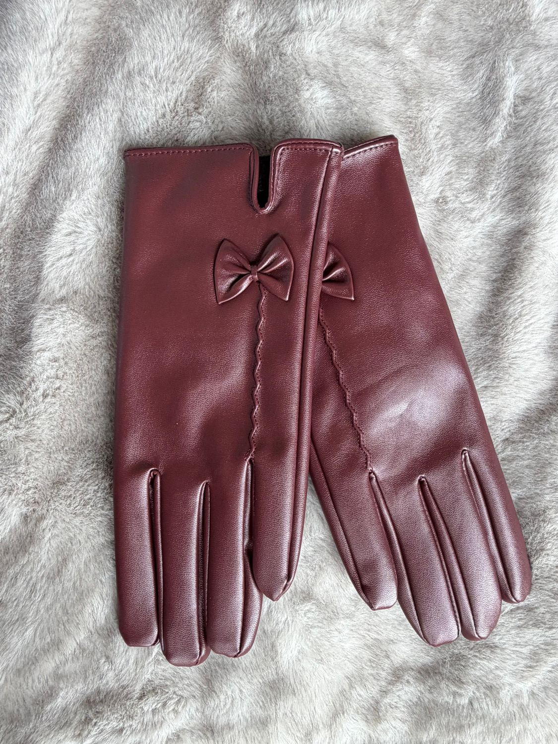 Faux Leather Gloves, Color: Bordeaux