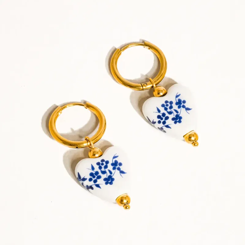 18k Gold Non-Tarnish Floral Heart Earings