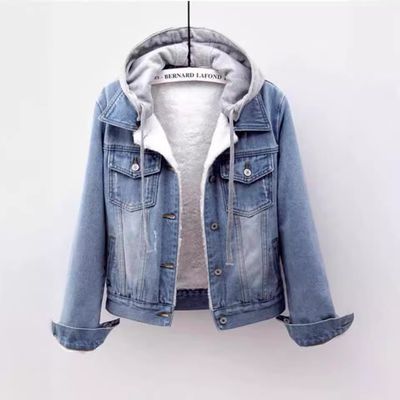 Denim Short Coat Women&amp;#039;s Short New Long-sleeved Slim-fit Hooded Jacket All-match Student Top