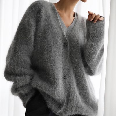 Mink Velvet V-neck Knitted Sweater Women&amp;#039;s 2024 Autumn And Winter New Loose Solid Color Foreign Trade Cardigan Women&amp;#039;s Coat