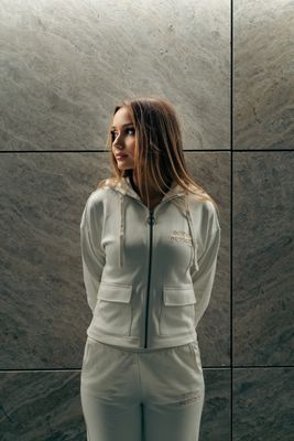 The OFFY LADY ZIP Hoodie  IVORY - GOLD