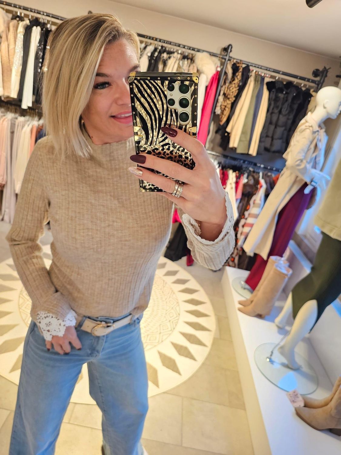 Rib truitje kant - beige