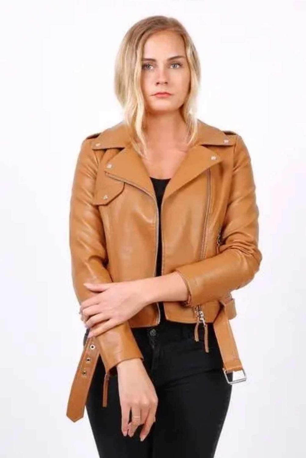 Lederlook jas Sophie - camel