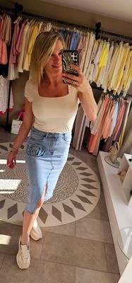 Jeans rok bloem