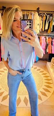 Blouse Elena - Blauw/roze