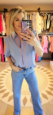 Blouse Lara - Blauw/oranje