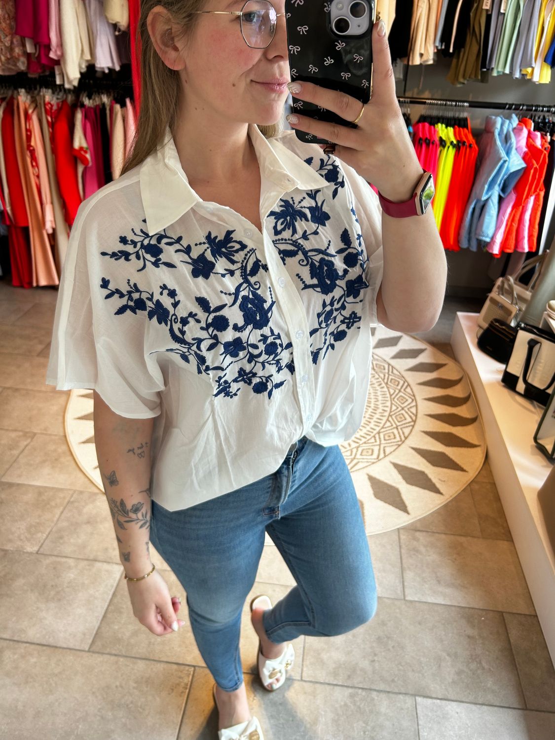 Blouse Mieke - Wit/Blauw