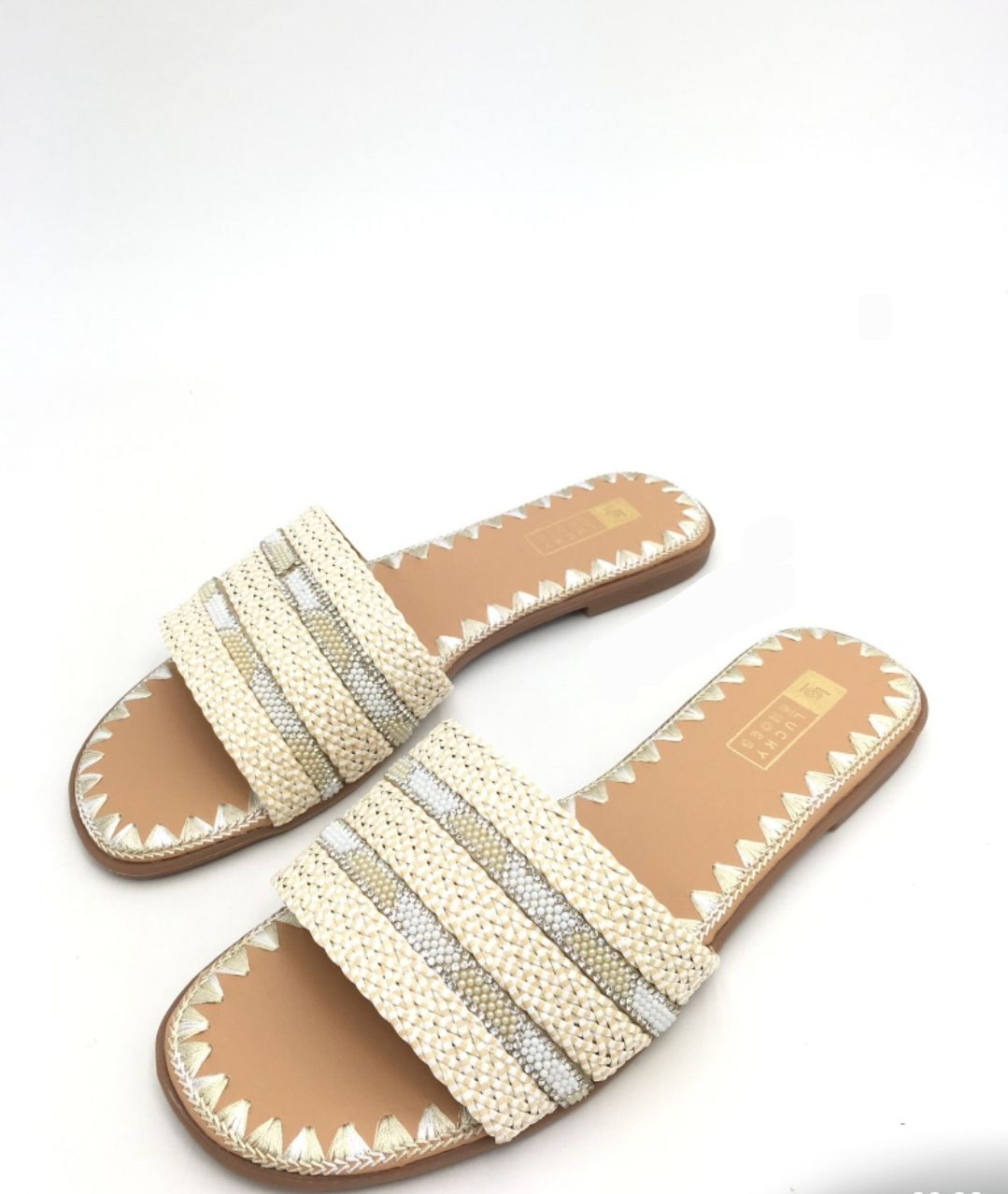 slipper strass - Beige / wit