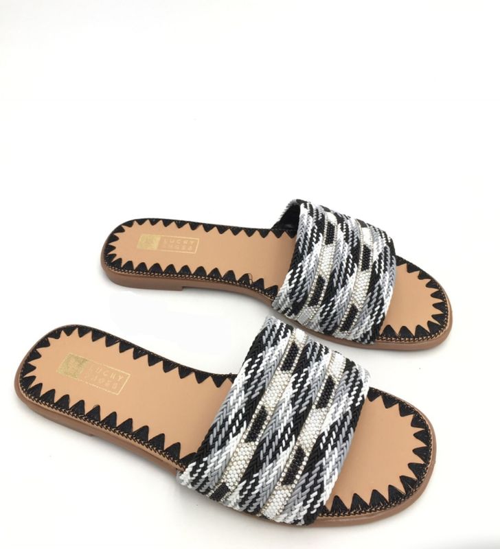 slipper strass - Zwart /beige