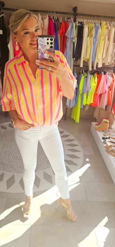 Gestreepte blouse fluo - Roze/oranje