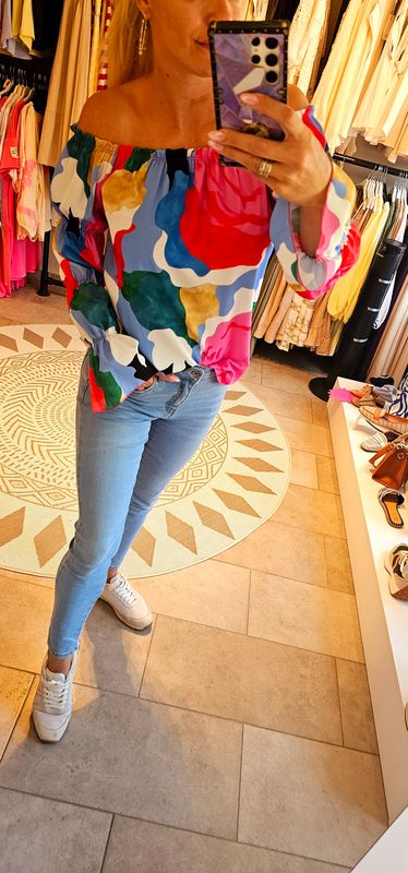 off shoulder blouse - Groen/wit